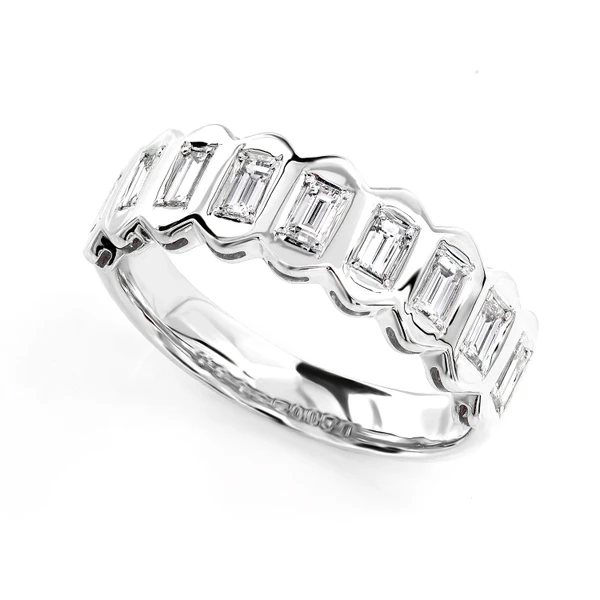 Nine Stone Baguette Bezel Set Diamond Band Ring 14k Solid Gold 0.55ctw