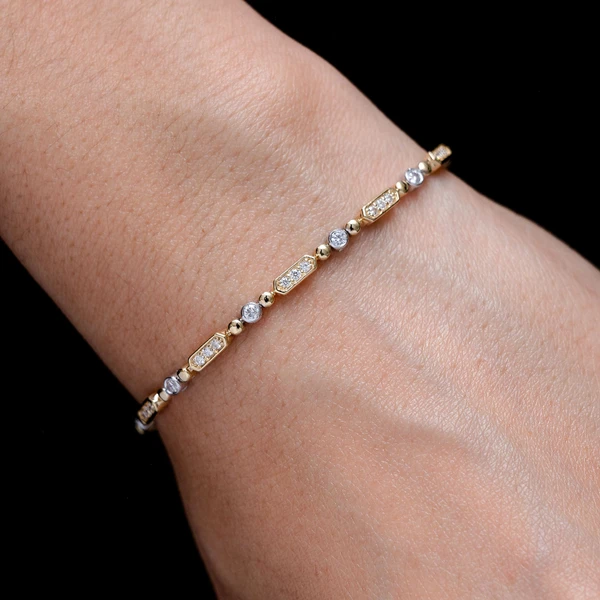 Alternating Bezel And Bar Link Bracelet 14k Solid Gold 0.85ctw 