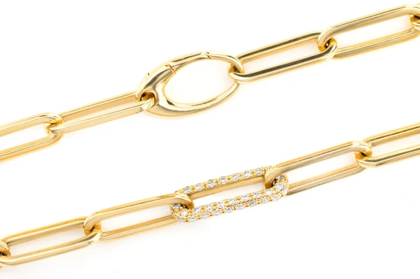 Alternating Elongated Diamond Rolo Link 17.5" Necklace 14k Solid Gold 3.00ctw