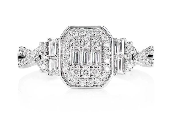 0.50ctw Baguette & Round Twisted Shank - Diamond Engagement Ring - All Natural