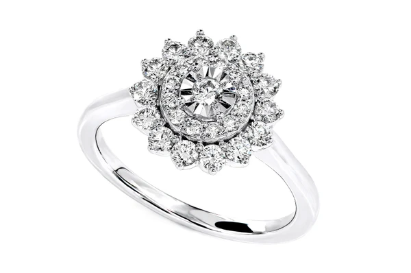 0.65ctw Double Halo Cluster Flower Diamond Engagement Ring 14k Solid Gold - All Natural 