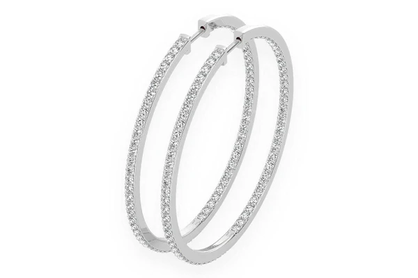 Large Inside Out Hoop Diamond Earrings 14k Solid Gold 4.00ctw