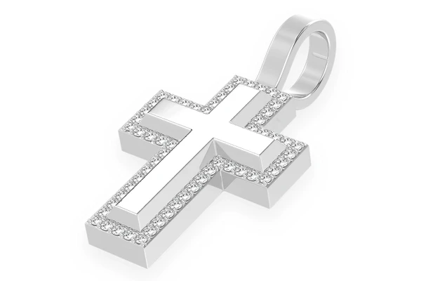 Diamond Border Cross Pendant 14k Solid Gold 0.35ctw