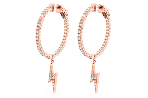 Inside-Out Dangling Lightning Bolt Hoop Diamond Earrings 14k Solid Gold 2.00ctw
