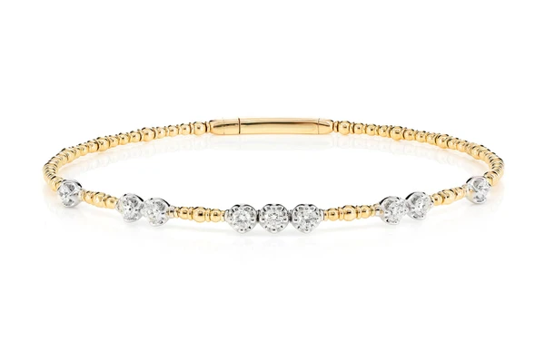 Graduated Beaded Flex Diamond Bangle Bracelet 14k Solid Gold 0.60ctw