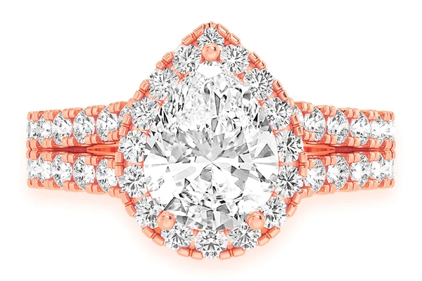Sphinx - 2.00ct Pear Solitaire - Two Row Split Scallop - Diamond Engagement Ring - All Natural Diamonds
