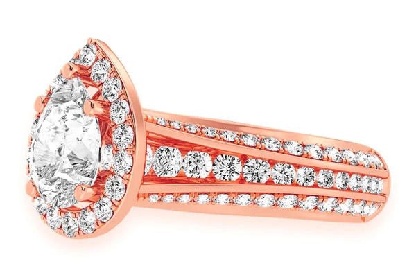 Monst - 2.00ct Pear Solitaire - Three Row Graduated Split Halo - Diamond Engagement Ring - All Natural