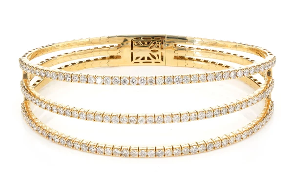 Tri-Split Flex Diamond Bangle Bracelet 14k Solid Gold 3.85ctw