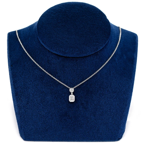 Diamond Emerald Cut Dangling Bezel Set Pendant Attached Necklace 14k Solid Gold 0.25ctw