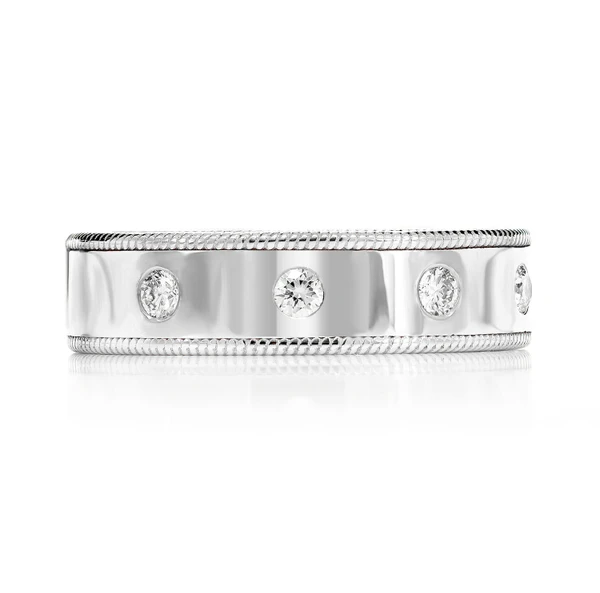 Border Detail Gypsy Set Diamond Band Ring 14k Solid Gold 0.45ctw