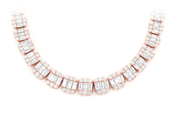 9MM Graduated Baguette Link Diamond Necklace 14k Solid Gold 21.00ctw