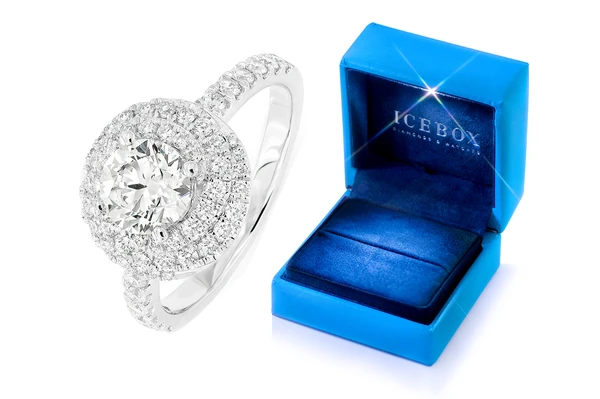 1.00ct Round Solitaire - Double Twist Halo -diamond Engagement Ring - All Natural