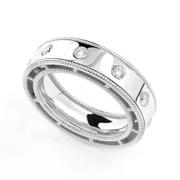 Border Detail Gypsy Set Diamond Band Ring 14k Solid Gold 0.45ctw