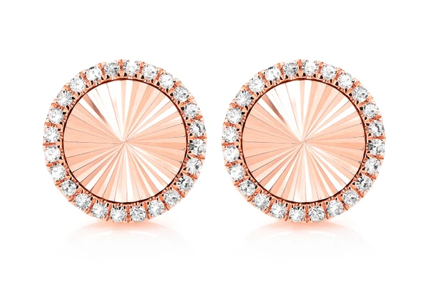 Starburst Disc Diamond Halo Stud Earrings 14k Solid Gold 0.35ctw