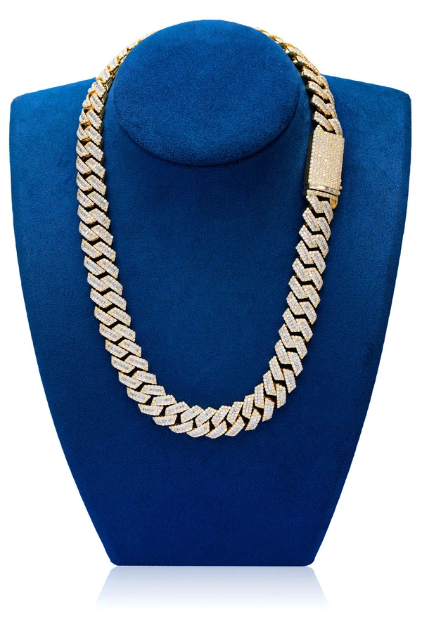 17MM Raised Baguette Miami Cuban Link Diamond Necklace 14k Solid Gold 53.65ctw