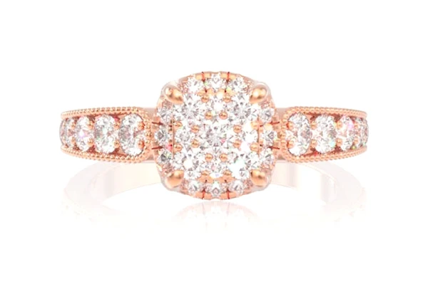 1.00ctw - Antique Square Cluster Halo - Diamond Engagement Ring - All Natural