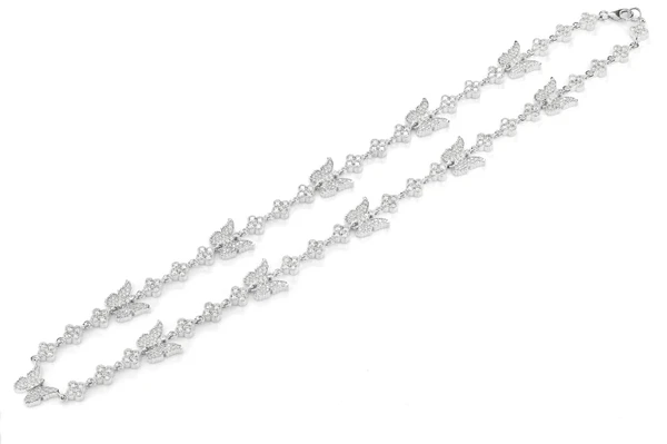 Butterfly Clover Diamond Station Chain 14k Solid Gold 7.20ctw