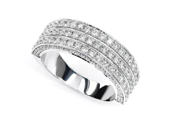 Three Row Diamond Band Ring 14k Solid Gold 2.00ctw