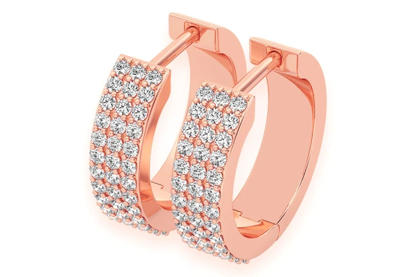 Three Row Hoop Diamond Earrings 14k Solid Gold 0.66ctw