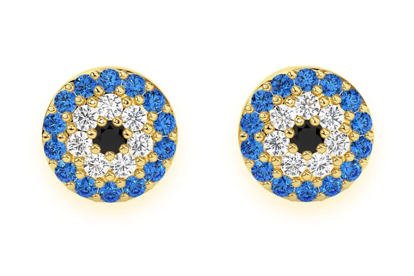 Round Evil Eye Stud Diamond Earrings 14k Solid Gold 0.25ctw