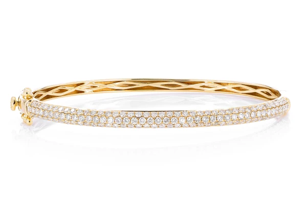 3 Row Bubbly Diamond Bangle Bracelet 2.00ctw 14k Solid Gold