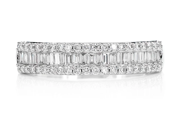 One Row Graduated Border Baguette & Round Diamond Band Ring 14k Solid Gold 0.50ctw