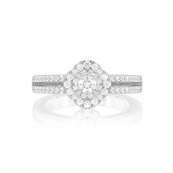 0.50ctw Double Halo Flower Split Shank - Diamond Engagement Ring - All Natural 