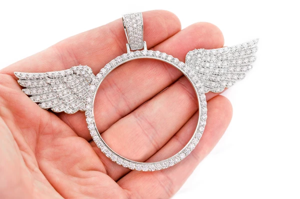 Memory Wings Photo Diamond Pendant 14k Solid Gold 8.50ctw