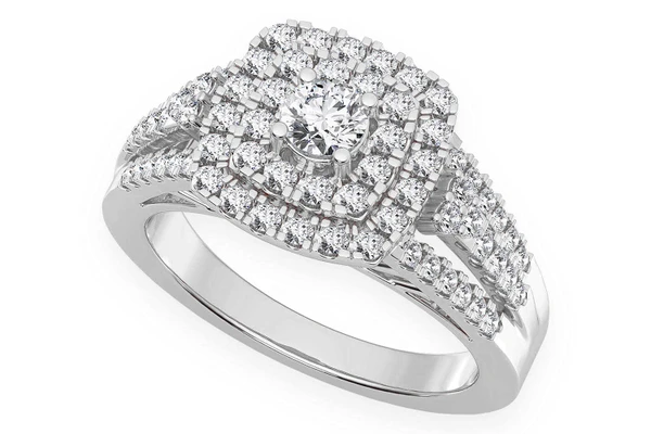 0.75ctw Round Double Halo - Diamond Engagement Ring - All Natural