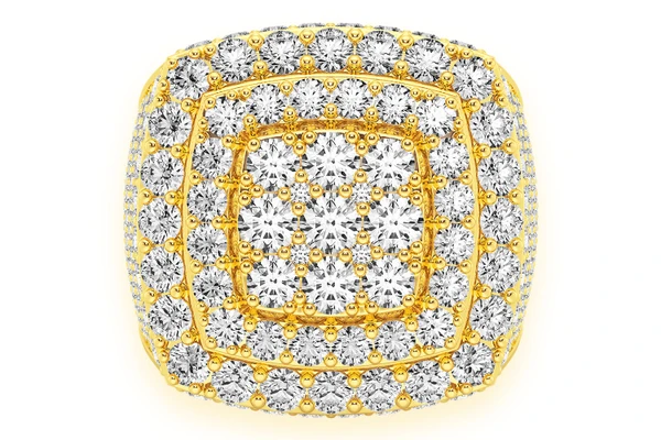 Step Double Halo Signet Diamond Ring 14k Solid Gold 7.00ctw