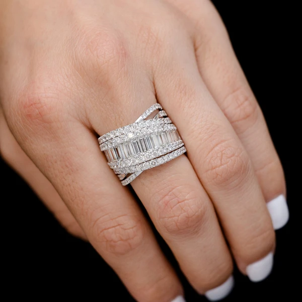 Baguette And Round Diamond Wrap Band Ring 14k Solid Gold 4.15ctw