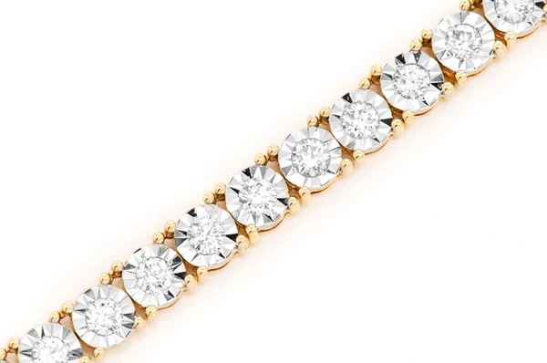 12pt Miracle Set Diamond Tennis Necklace 14k Solid Gold 12.00ctw