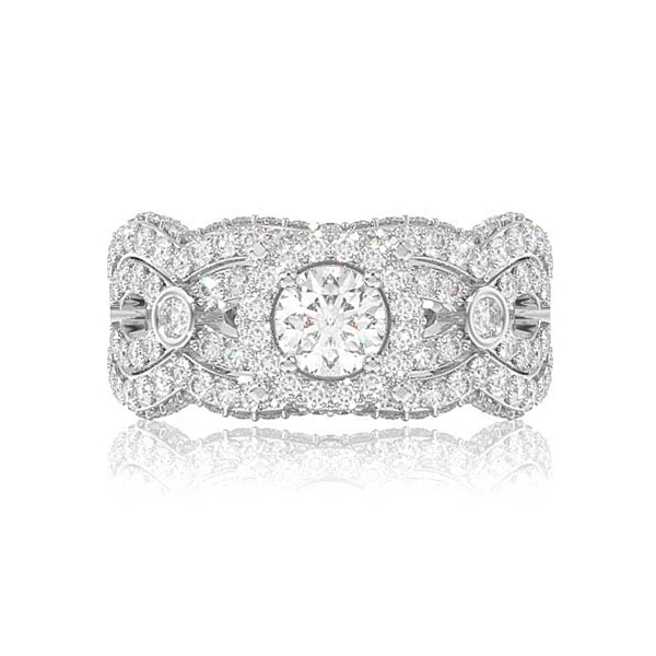 Round Halo Wide Twisted Shank Diamond Engagement Ring- All Natural - 1.85ctw