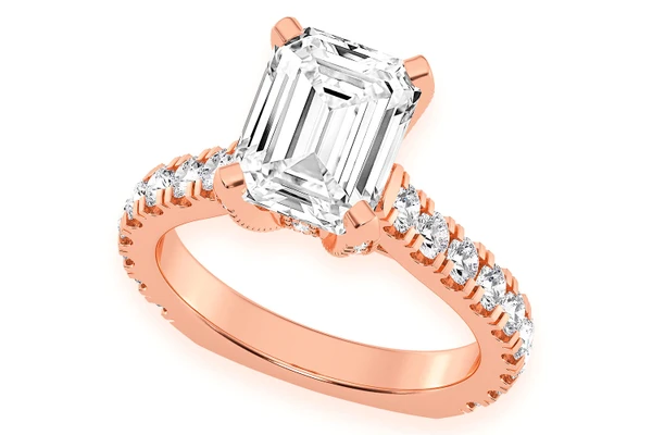Thinn - Emerald Cut One Row Under Halo Diamond Ring 14k Solid Gold 3.00ctw