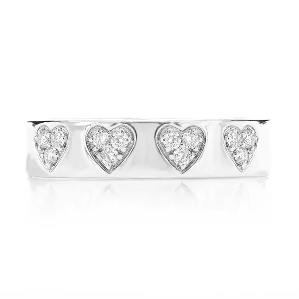 Diamond Heart Cluster Band 14k Solid Gold 0.12ctw