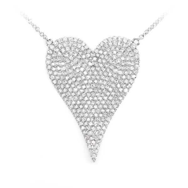 Large Diamond Heart Pendant Attached Necklace Solid Gold 1.15ctw