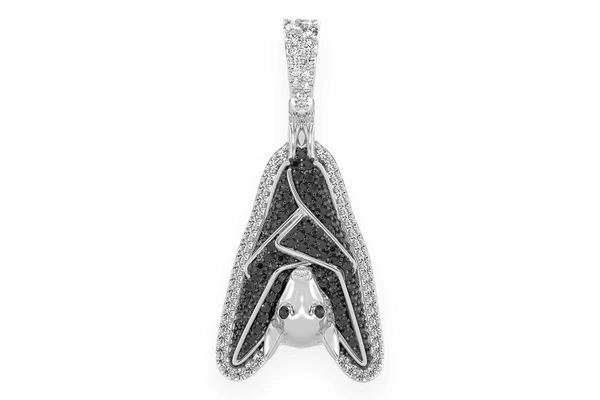 Hanging Bat Black & White Diamond Pendant 14k Solid Gold 1.00ctw