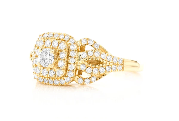 0.75ctw - Cushion Double Halo Fancy Shank - Diamond Engagement Ring - All Natural