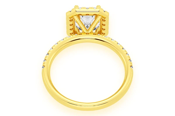 Thav - 1.00ct Emerald Solitaire - Scallop Halo One Row - Diamond Engagement Ring - All Natural Vs Diamonds