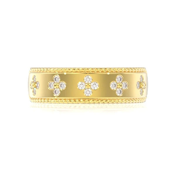 Diamond Clover Rope Band Ring 14k Solid Gold 0.25ctw
