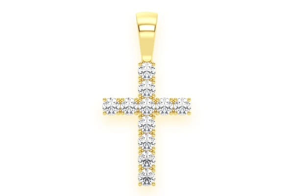 Solitaire Basket Cross Diamond Pendant 14k Solid Gold 3.75ctw