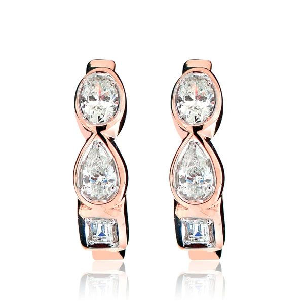 Multi Shape Bezel Set Diamond Hoop Earrings 14k Solid Gold 0.60ctw