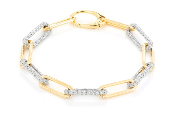 Elongated Rolo Link Diamond Bracelet 14k Solid Gold 3.25ctw