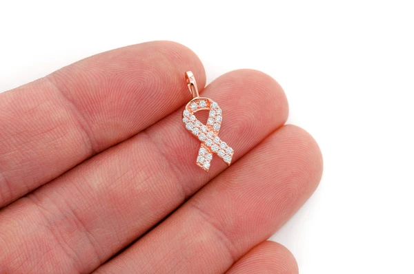 Awareness Ribbon Diamond Pendant 14k Solid Gold 0.25ctw