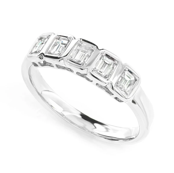 Five Stone Diamond Baguette Bezel Band Ring 14k Solid Gold 0.45ctw 