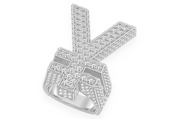 Yen Symbol Signet Diamond Ring 14k Solid Gold 8.50ctw
