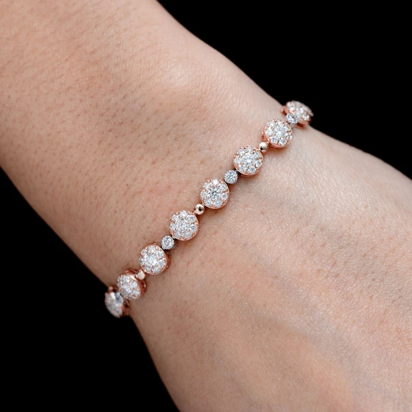 Beaded Cluster Link Diamond Bracelet 14k Solid Gold 3.45ctw