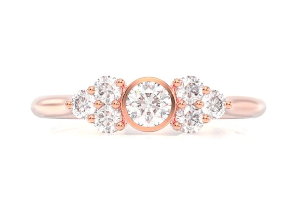 Round Bezel & Triangle Accents Diamond Ring 14k Solid Gold 0.35ctw