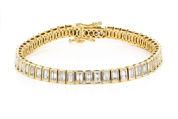 Diamond Bezel Baguette Link Bracelet 14k Solid Gold 6.70ctw