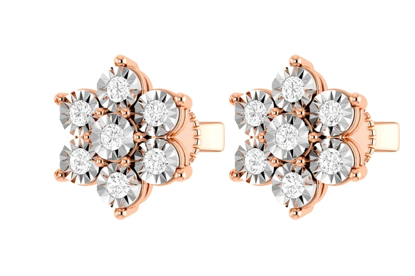 6 Point Diamond Flower Stud Earrings 14k Solid Gold 0.65ctw